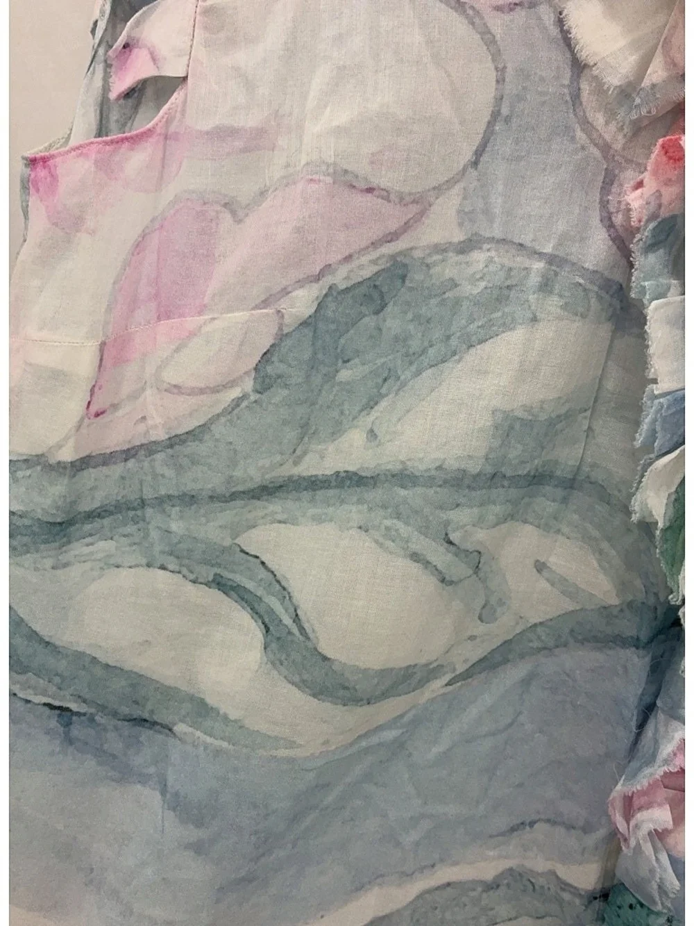 CHANEL Pastel Floral Ruffle-Trim Blouse in Blue and Pink
